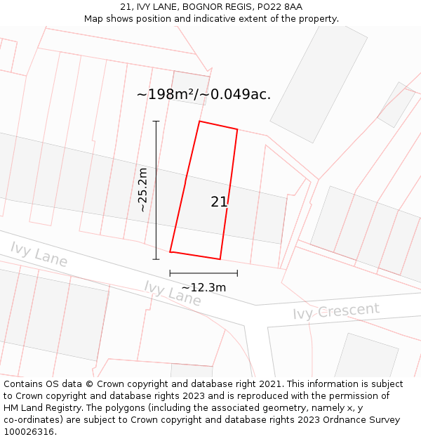 21, IVY LANE, BOGNOR REGIS, PO22 8AA: Plot and title map