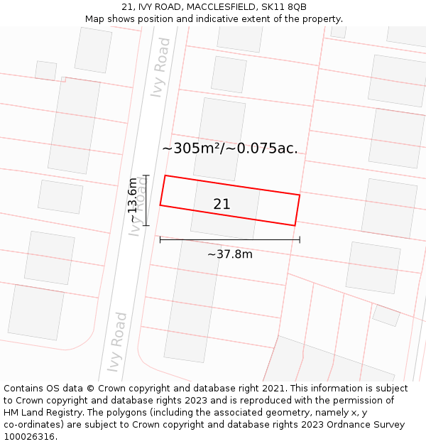 21, IVY ROAD, MACCLESFIELD, SK11 8QB: Plot and title map