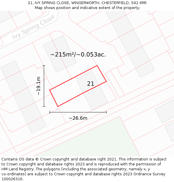 21, IVY SPRING CLOSE, WINGERWORTH, CHESTERFIELD, S42 6RR: Plot and title map