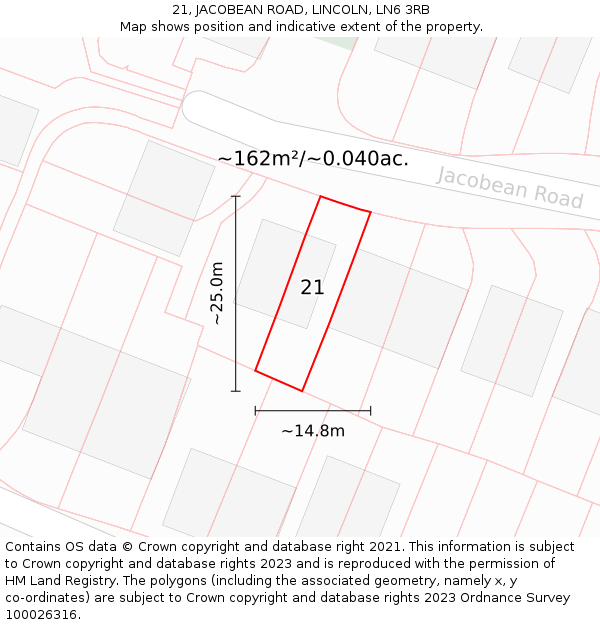 21, JACOBEAN ROAD, LINCOLN, LN6 3RB: Plot and title map