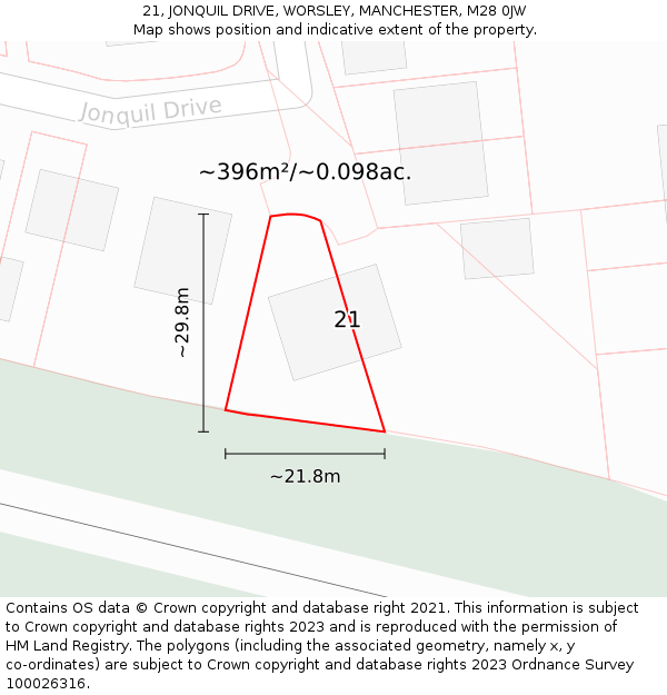 21, JONQUIL DRIVE, WORSLEY, MANCHESTER, M28 0JW: Plot and title map