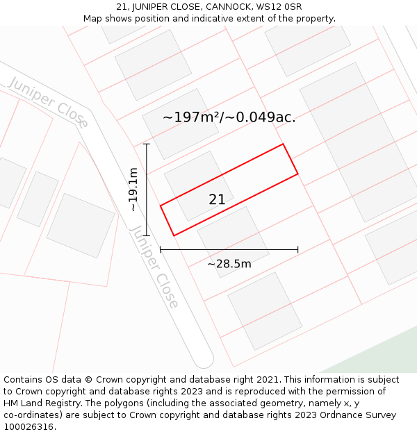 21, JUNIPER CLOSE, CANNOCK, WS12 0SR: Plot and title map