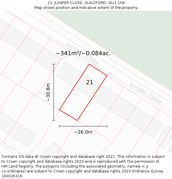 21, JUNIPER CLOSE, GUILDFORD, GU1 1NX: Plot and title map