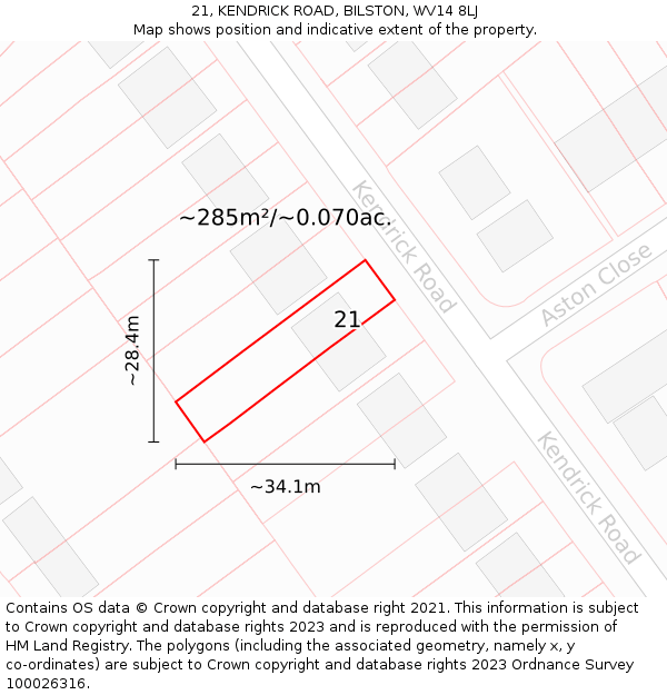 21, KENDRICK ROAD, BILSTON, WV14 8LJ: Plot and title map