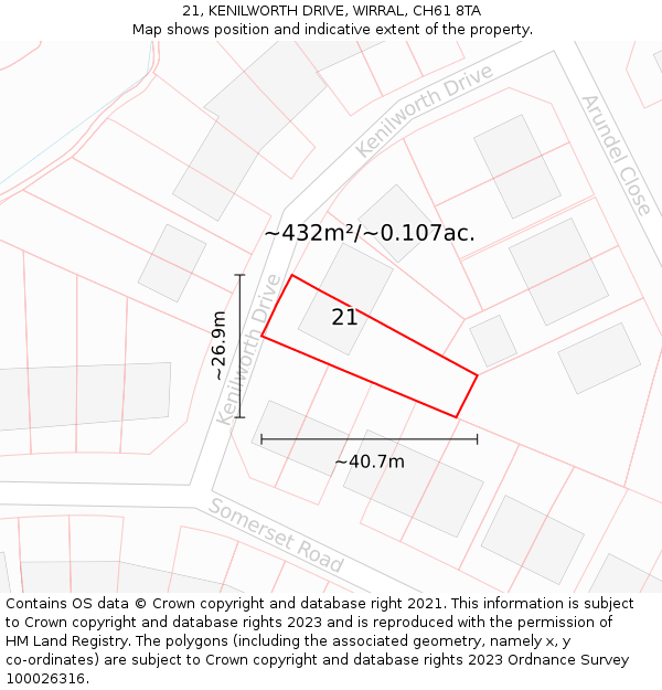 21, KENILWORTH DRIVE, WIRRAL, CH61 8TA: Plot and title map