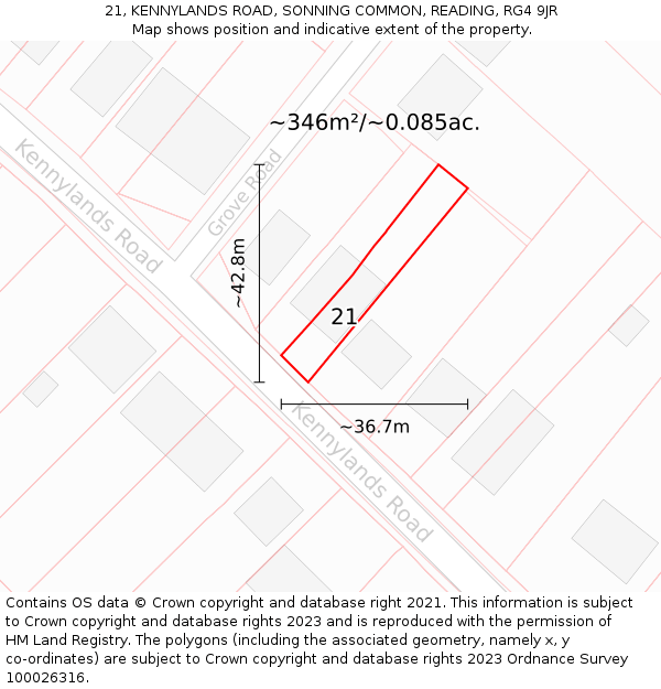21, KENNYLANDS ROAD, SONNING COMMON, READING, RG4 9JR: Plot and title map