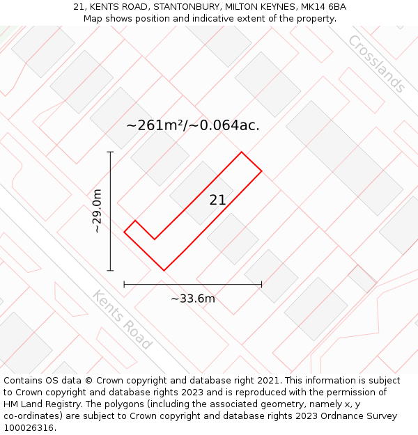 21, KENTS ROAD, STANTONBURY, MILTON KEYNES, MK14 6BA: Plot and title map