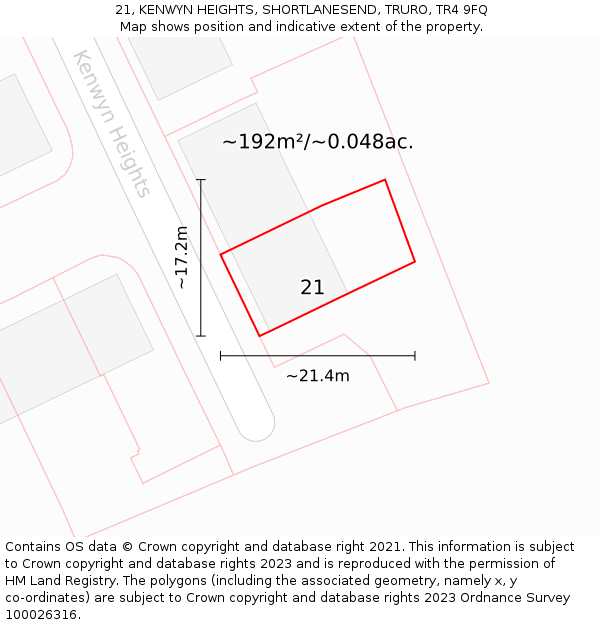 21, KENWYN HEIGHTS, SHORTLANESEND, TRURO, TR4 9FQ: Plot and title map