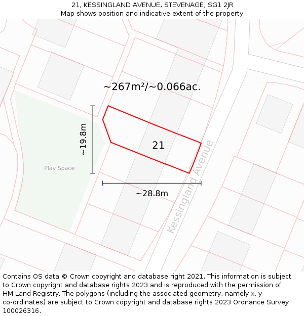 21, KESSINGLAND AVENUE, STEVENAGE, SG1 2JR: Plot and title map