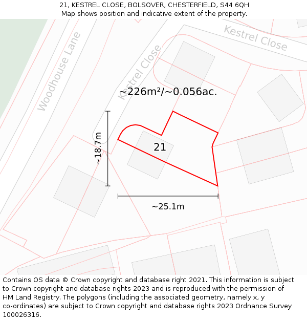 21, KESTREL CLOSE, BOLSOVER, CHESTERFIELD, S44 6QH: Plot and title map