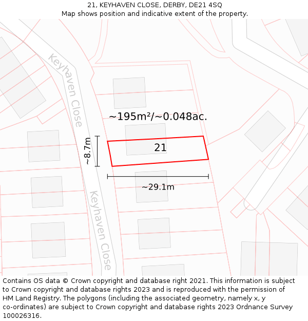 21, KEYHAVEN CLOSE, DERBY, DE21 4SQ: Plot and title map