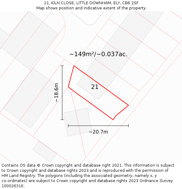 21, KILN CLOSE, LITTLE DOWNHAM, ELY, CB6 2SF: Plot and title map