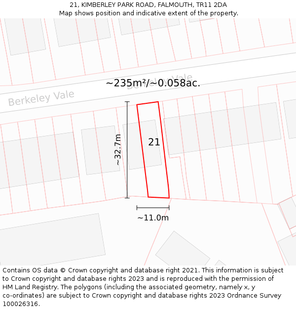 21, KIMBERLEY PARK ROAD, FALMOUTH, TR11 2DA: Plot and title map