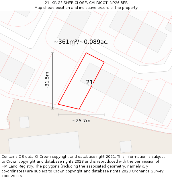 21, KINGFISHER CLOSE, CALDICOT, NP26 5ER: Plot and title map