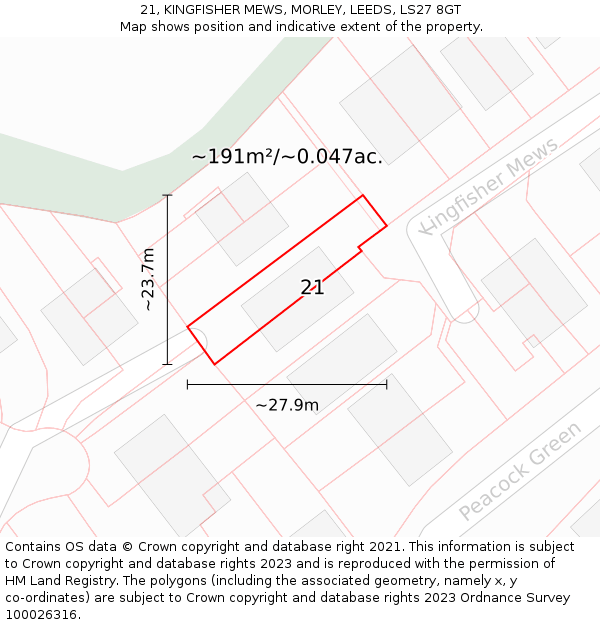 21, KINGFISHER MEWS, MORLEY, LEEDS, LS27 8GT: Plot and title map