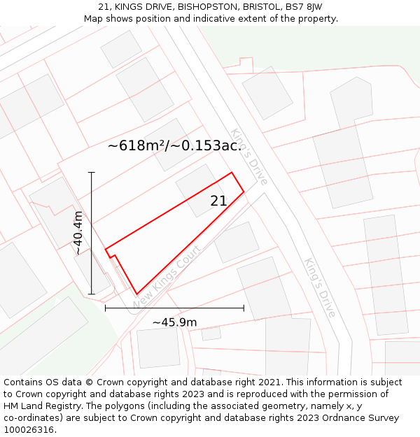 21, KINGS DRIVE, BISHOPSTON, BRISTOL, BS7 8JW: Plot and title map