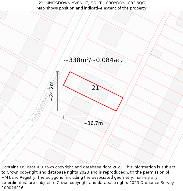 21, KINGSDOWN AVENUE, SOUTH CROYDON, CR2 6QG: Plot and title map