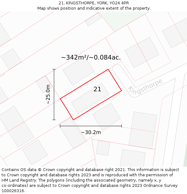 21, KINGSTHORPE, YORK, YO24 4PR: Plot and title map