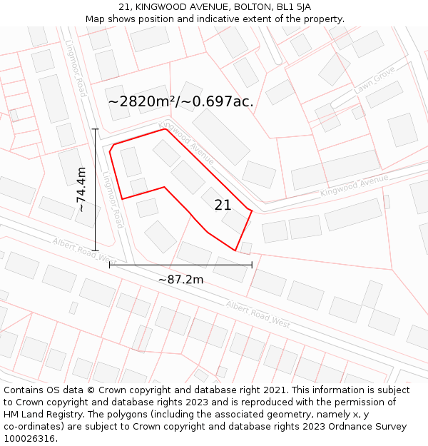 21, KINGWOOD AVENUE, BOLTON, BL1 5JA: Plot and title map