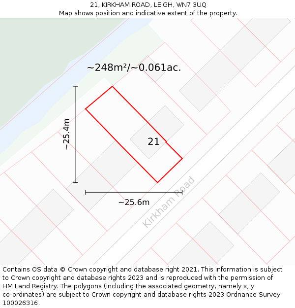 21, KIRKHAM ROAD, LEIGH, WN7 3UQ: Plot and title map