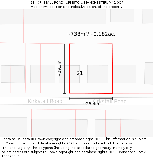 21, KIRKSTALL ROAD, URMSTON, MANCHESTER, M41 0QP: Plot and title map