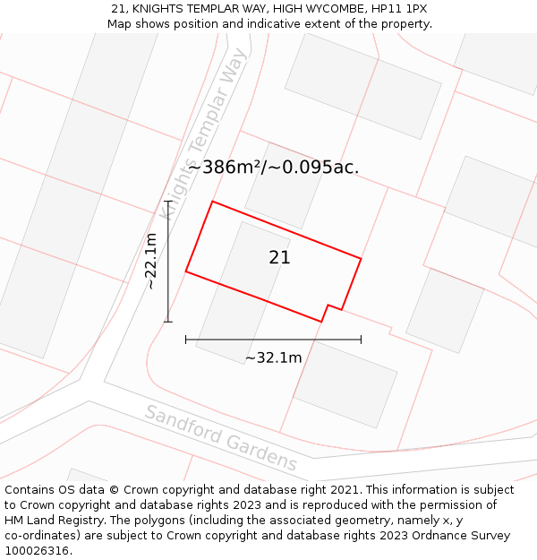 21, KNIGHTS TEMPLAR WAY, HIGH WYCOMBE, HP11 1PX: Plot and title map