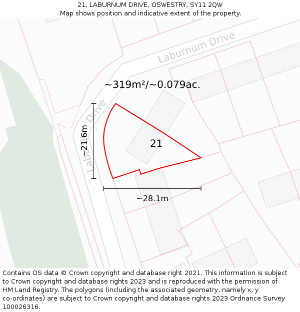 21, LABURNUM DRIVE, OSWESTRY, SY11 2QW: Plot and title map