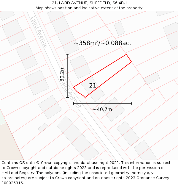 21, LAIRD AVENUE, SHEFFIELD, S6 4BU: Plot and title map