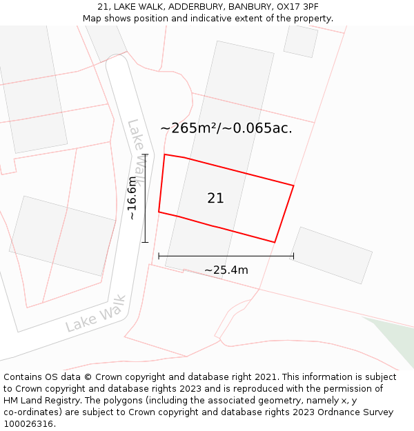 21, LAKE WALK, ADDERBURY, BANBURY, OX17 3PF: Plot and title map