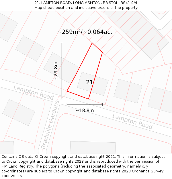 21, LAMPTON ROAD, LONG ASHTON, BRISTOL, BS41 9AL: Plot and title map