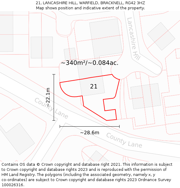 21, LANCASHIRE HILL, WARFIELD, BRACKNELL, RG42 3HZ: Plot and title map