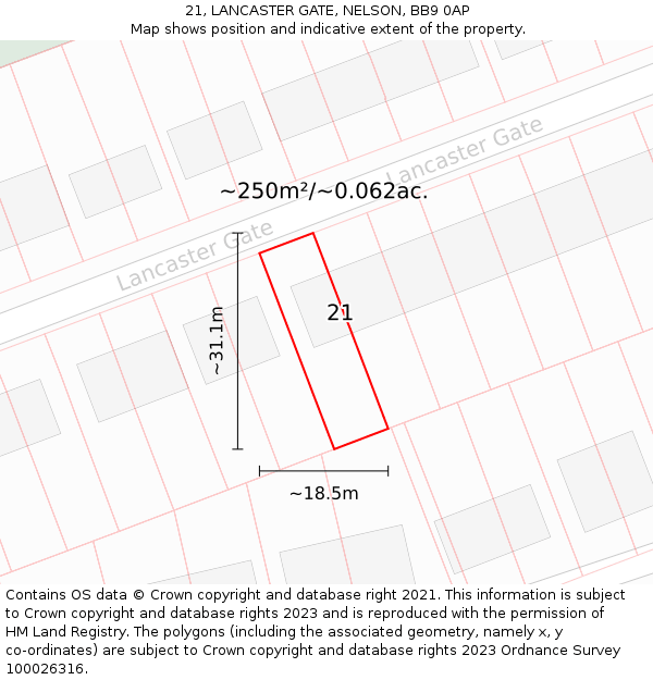 21, LANCASTER GATE, NELSON, BB9 0AP: Plot and title map