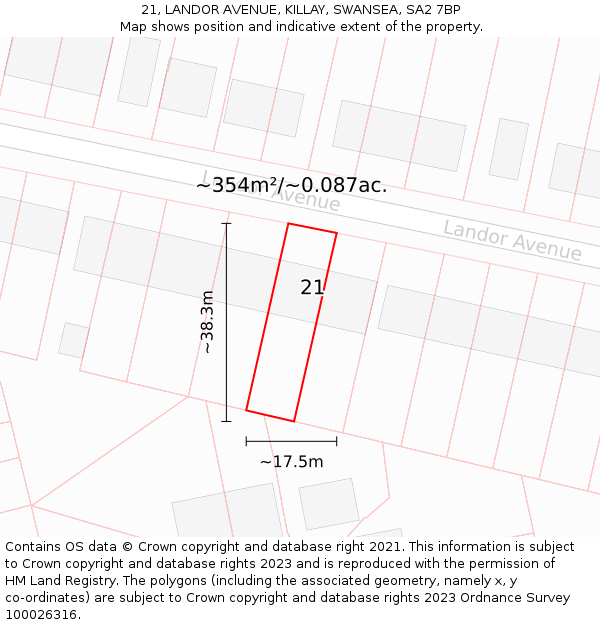 21, LANDOR AVENUE, KILLAY, SWANSEA, SA2 7BP: Plot and title map