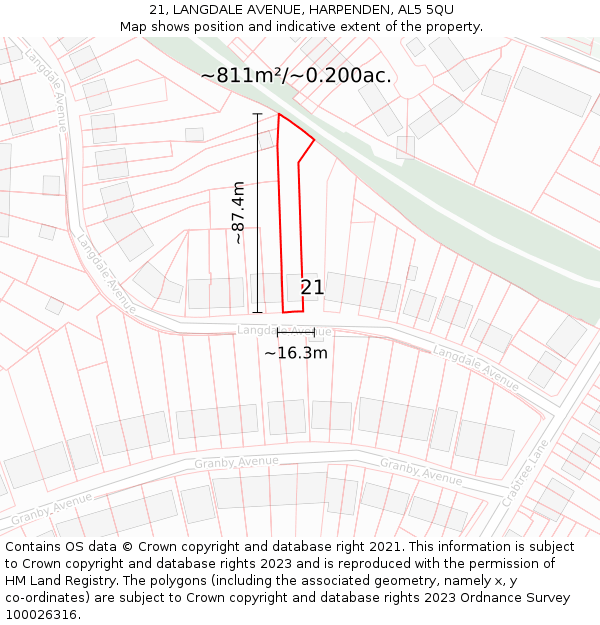 21, LANGDALE AVENUE, HARPENDEN, AL5 5QU: Plot and title map