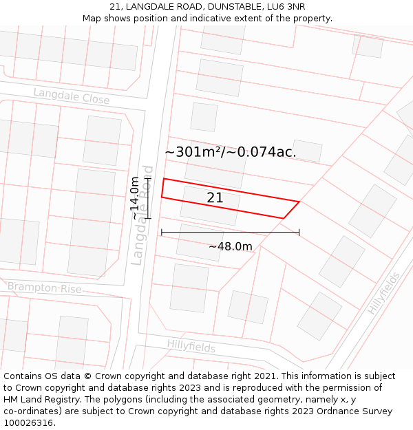 21, LANGDALE ROAD, DUNSTABLE, LU6 3NR: Plot and title map