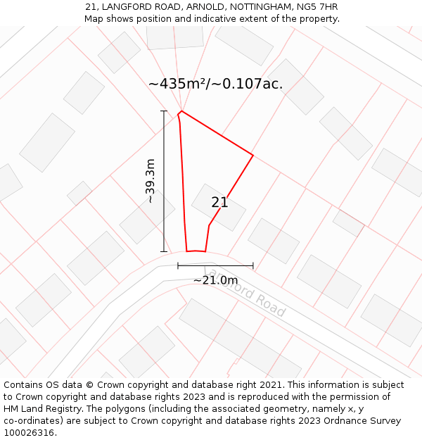 21, LANGFORD ROAD, ARNOLD, NOTTINGHAM, NG5 7HR: Plot and title map