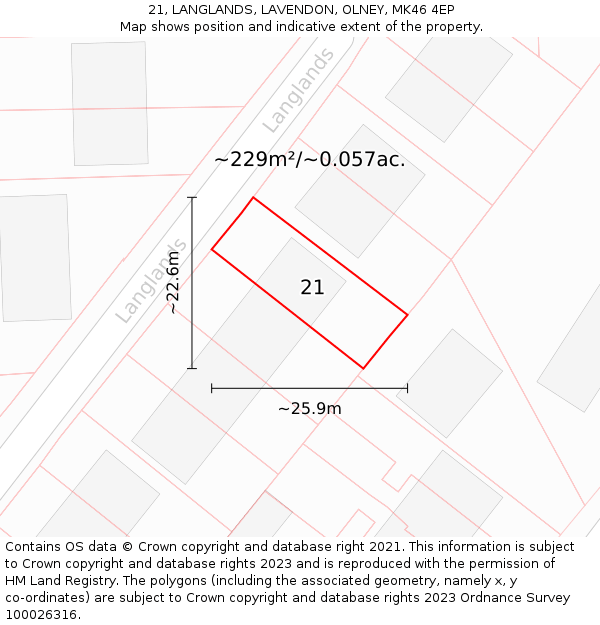 21, LANGLANDS, LAVENDON, OLNEY, MK46 4EP: Plot and title map