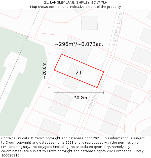 21, LANGLEY LANE, SHIPLEY, BD17 7LH: Plot and title map