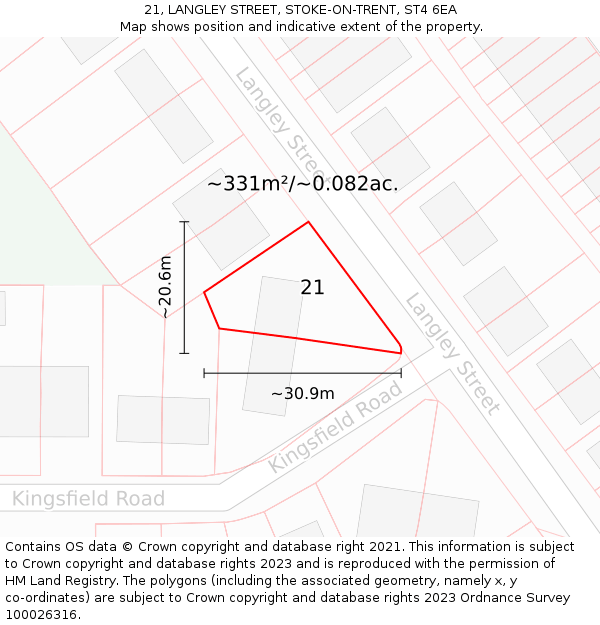 21, LANGLEY STREET, STOKE-ON-TRENT, ST4 6EA: Plot and title map