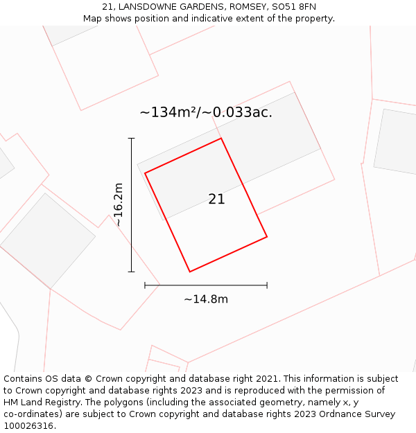 21, LANSDOWNE GARDENS, ROMSEY, SO51 8FN: Plot and title map