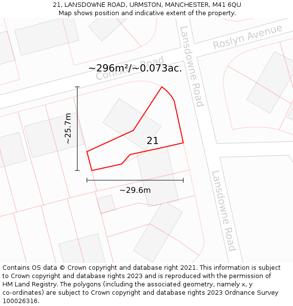 21, LANSDOWNE ROAD, URMSTON, MANCHESTER, M41 6QU: Plot and title map