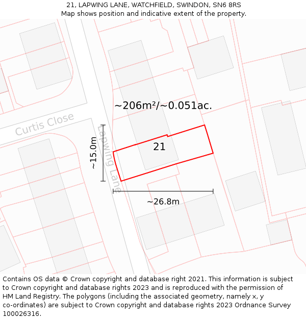21, LAPWING LANE, WATCHFIELD, SWINDON, SN6 8RS: Plot and title map