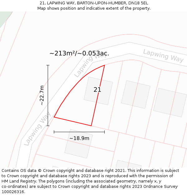 21, LAPWING WAY, BARTON-UPON-HUMBER, DN18 5EL: Plot and title map