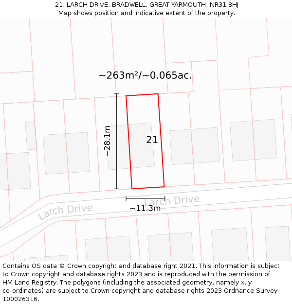 21, LARCH DRIVE, BRADWELL, GREAT YARMOUTH, NR31 8HJ: Plot and title map