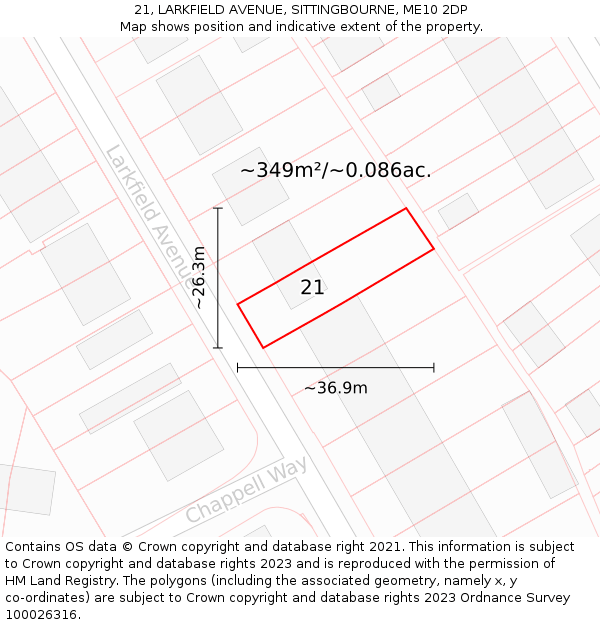 21, LARKFIELD AVENUE, SITTINGBOURNE, ME10 2DP: Plot and title map