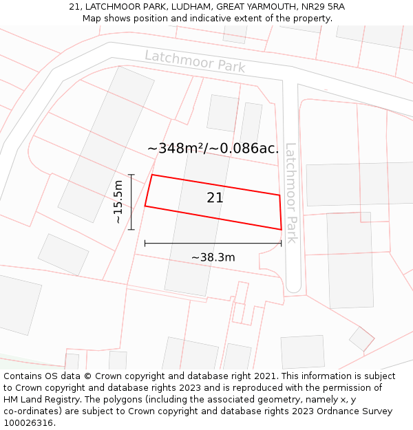 21, LATCHMOOR PARK, LUDHAM, GREAT YARMOUTH, NR29 5RA: Plot and title map