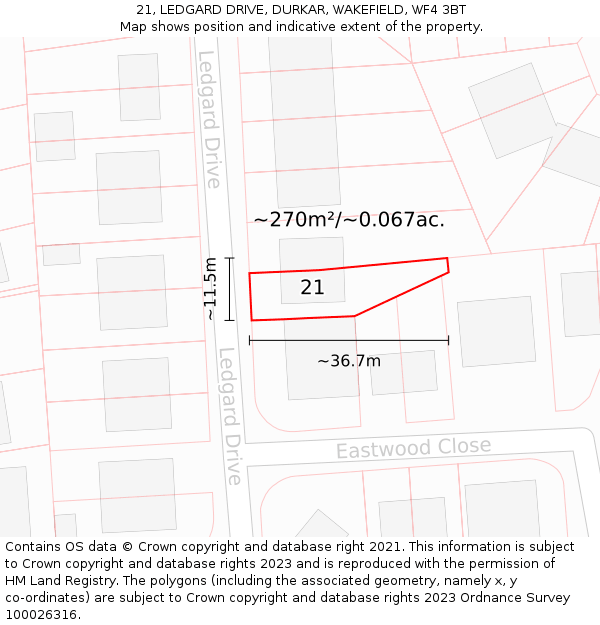 21, LEDGARD DRIVE, DURKAR, WAKEFIELD, WF4 3BT: Plot and title map
