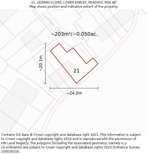 21, LEDRAN CLOSE, LOWER EARLEY, READING, RG6 4JF: Plot and title map