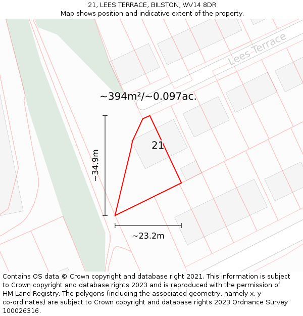 21, LEES TERRACE, BILSTON, WV14 8DR: Plot and title map