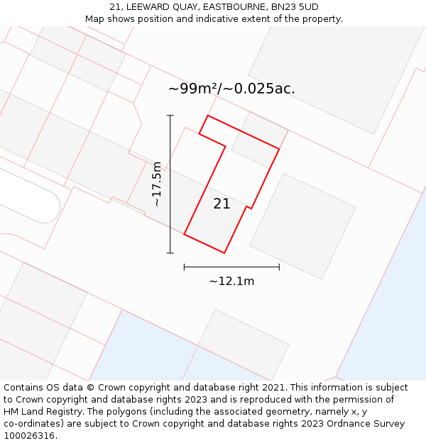 21, LEEWARD QUAY, EASTBOURNE, BN23 5UD: Plot and title map